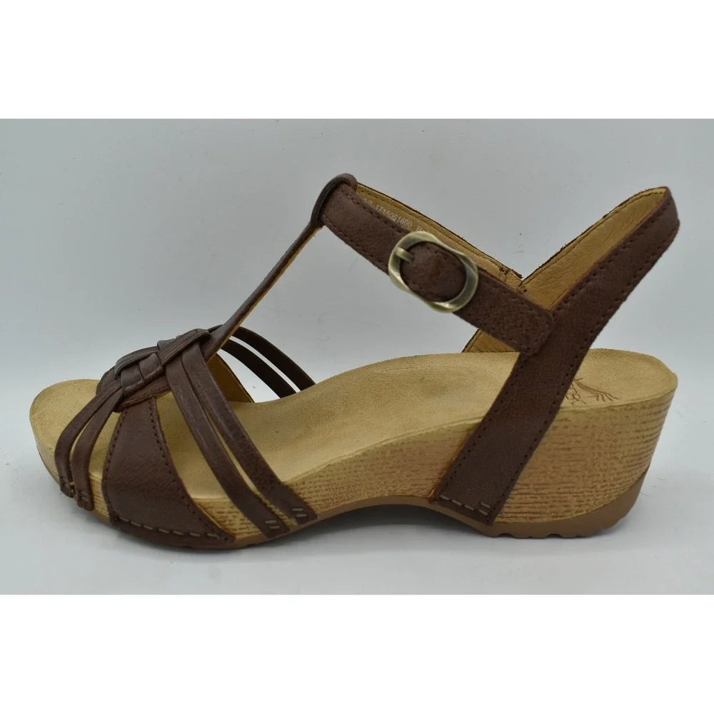 Dansko Women EU 40 Tia Milled Burnished Brown Leather Strappy Sandals Shoes